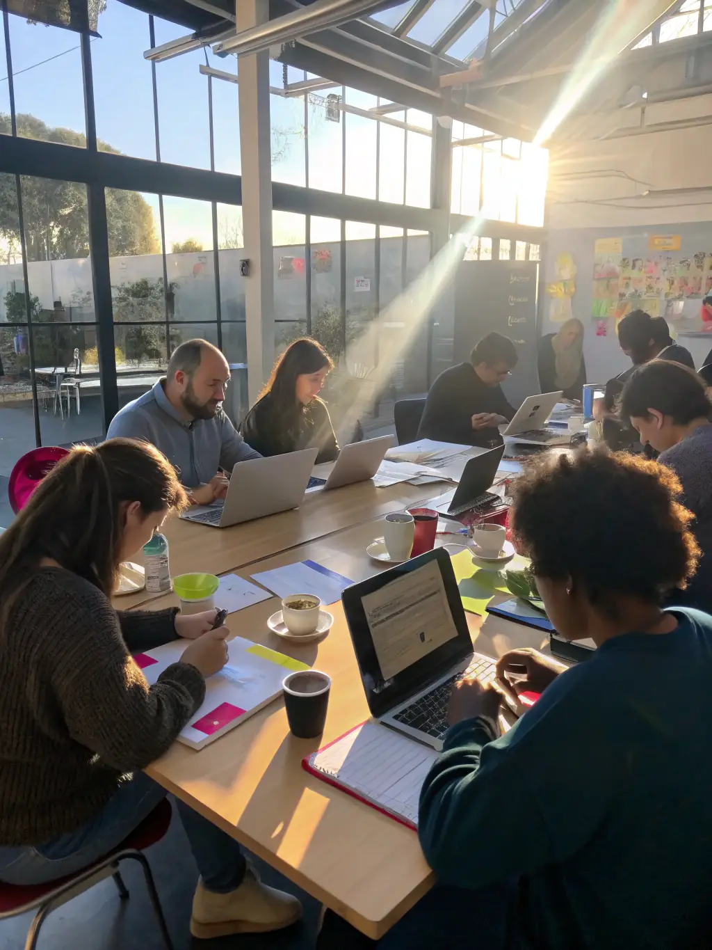 An image depicting a cultural event organization workshop, with participants planning and discussing event logistics and creative concepts.
